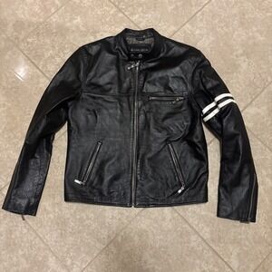 Vintage JULIANO CELINI Leather Racing Jacket Men Size S Black Motorcycle Biker